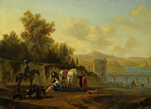 Landscape with figures and bridge